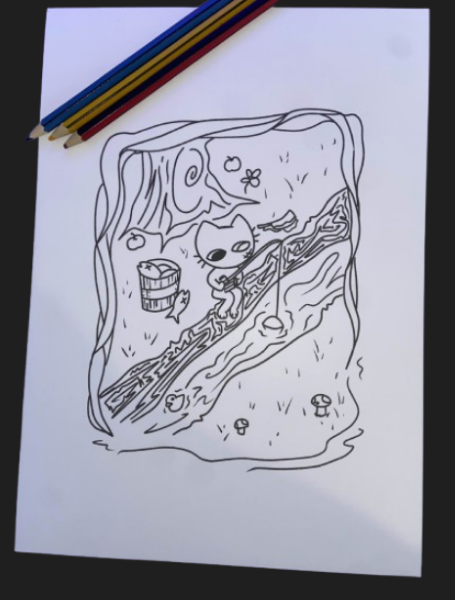 Pyke Fishing colouring sheet